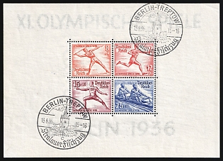 1936 (13 Aug) 'Berlin-Treptow. Fishing expedition in Stralau', Third Reich, Germany, Souvenir Sheet, Commemorative Postmarks