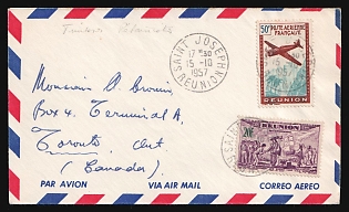 1957 (15 Okt) Réunion French Colonies, Airmail Cover, from Reunion to Toronto (Canada), franked with 20 fr, 50 fr