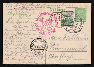 1936 (1 Aug) Third Reich, Germany, Airship 'Hindenburg' Cover from Frankfurt am Main, Rhine-Main Airport to Dornach (Switzerland), via Berlin central airport, with pink Special Cancellation 'Hindenburg Airship - Olympic flight 1936' and Hexagonal Handstamp, franking with 75pf