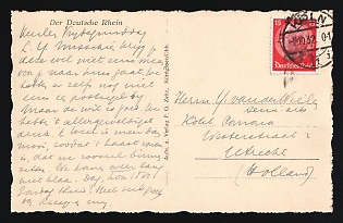 1932 (Oct) Weimar Republic, Germany, Postcard from Cologne to Utrecht (Netherlands), franked with 15pf, Signature