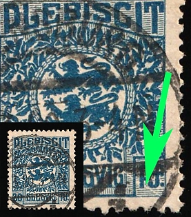 1920 20pf Joining of Schleswig, Germany, Line from the 'G' of 'SLESVIG'