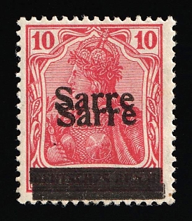 1920 10pf Saar, Germany, Double Overprint, Certificate, Signed