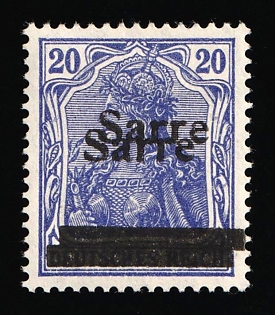 1920 20pf Saar, Germany, Double Overprint, Certificate, Signed