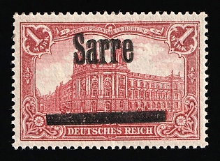 1920 1m Saar, Germany, Double Overprint, Certificate, Signed
