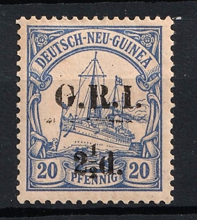 1914 2.5d on 20pf British Occupation of New Guinea, Kaiser’s Yacht, 'G. R. I.', German Colonies, Germany
