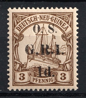 1914 1d on 3pf British Occupation of New Guinea, Kaiser’s Yacht, 'O. S. G. R. I.', German Colonies, Germany, Official Stamp