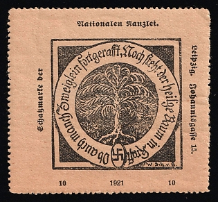 1921 'National Chancellery. Leipzig City Hall. Johannisgasse 15', Early Propaganda, Nazi Germany Third Reich Propaganda Label Stamp