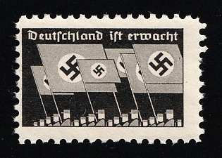 1920-1945 'Germany has Awakened', Nazi Germany Third Reich Propaganda Label Stamp