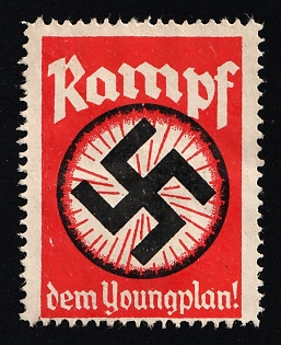 1920-1945 'Fight the Youngplan!', Swastika, Nazi Germany Third Reich Propaganda Label Stamp