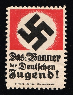 1920-1945 'The Banner of German Youth!', Swastika, Nazi Germany Third Reich Propaganda Label Stamp