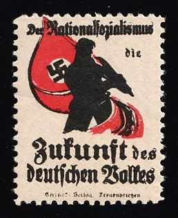 1920-1945 'National Socialism: the Future of the German People', Swastika, Nazi Germany Third Reich Propaganda Label Stamp