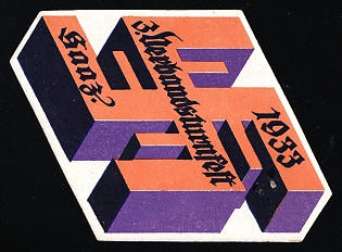 1933 'Association Gymnastics Festival!', Swastika, Nazi Germany Third Reich Propaganda Label Stamp