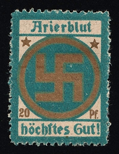 1920-1945 'Aryan Blood is the Highest Good!', Swastika, Nazi Germany Third Reich Propaganda Label Stamp