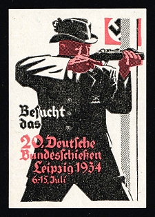 1934 'Visit the German Federal Shooting Competition in Leipzig 1934', Nazi Germany Third Reich Propaganda Label Stamp
