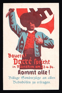 1934 'Farmers! Darre Speaks in Munich', Nazi Germany Third Reich Propaganda Label Stamp