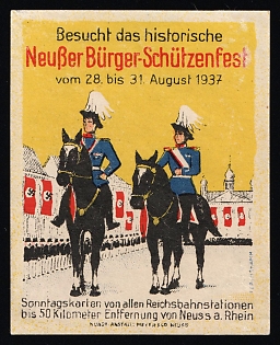 1937 'Visit the Historic Neuss Citizens' Shooting Festival', Nazi Germany Third Reich Propaganda Label Stamp