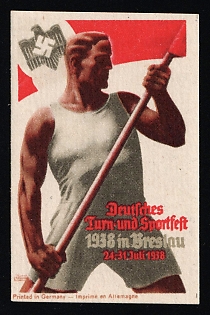 1938 'German Gymnastics and Sports Festival', Nazi Germany Third Reich Propaganda Label Stamp