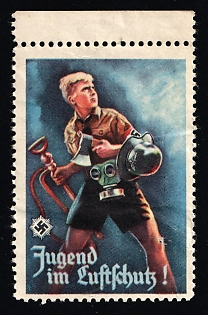 1920-1945 'Youth in Air Raid Shelters', Nazi Germany Third Reich Propaganda Label Stamp