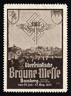 1934 'Upper Franconian Brown Fair', Nazi Germany Third Reich Propaganda Label Stamp