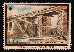 1920-1945 'Bridge Construction of the Ot in the East', Nazi Germany Third Reich Propaganda Label Stamp