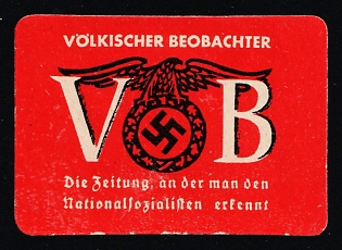 1920-1945 'Volkischer Beobachter the Newspaper by Which One Can Recognize a National Socialist', Nazi Germany Third Reich Propaganda Label Stamp