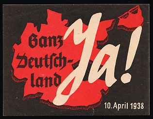 1938 'All of Germany', Nazi Germany Third Reich Propaganda Label Stamp