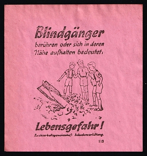 1920-1945 'Touching Unexploded Ordnance or Being Near it is Life-Threatening!', Nazi Germany Third Reich Propaganda Label Stamp