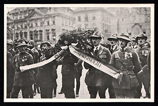 Czechoslovak Legion in Siberia, Russia, Civil War, 'Funeral of a Legionnaire. Crown of Thorns, donated by the presiden', Postcard