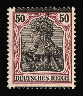 1920 50pf Saar, Germany, Signed, Print Error, Black Line on Top Text on Bottom