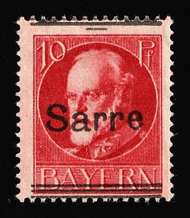 1920 10pf Saar, Germany, Signed, SHIFTED Overprint