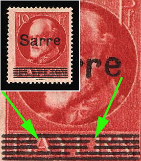 1920 10pf Saar, Germany, Signed, Openings in Grid Lines