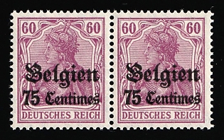 1914-16 75c on 60pf Belgium, German Occupation, Germany, Pair, Signed, Interval Variation