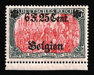1916-18 6fr 25c on 5m Belgium, German Occupation, Germany, Margin, Signed