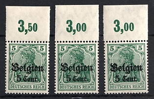 1916-18 5c on 5pf Belgium, German Occupation, Germany, Margins, Plate Numbers, Signed