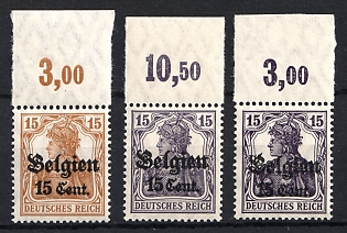 1916-18 15c Belgium, German Occupation, Germany, Margins, Plate Numbers, Signed