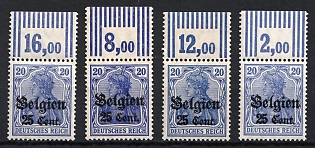 1916-18 25c on 20pf Belgium, German Occupation, Germany, Margins, Plate Numbers, Signed