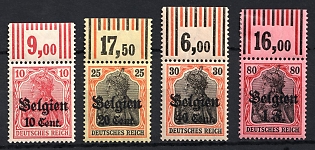 1916-18 Belgium, German Occupation, Germany, Margins, Plate Numbers