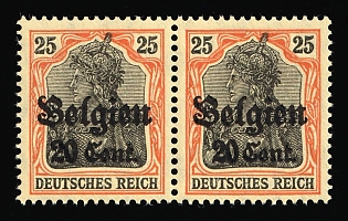 1916-18 20c on 25pf Belgium, German Occupation, Germany, Pair, Signed, Interval Variation