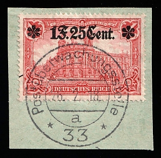 1916 1fr 25c on 1m on piece Western Lands, German Occupation, Germany, Signed