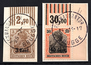 1916 Western Lands, German Occupation, Germany on pieces, Margins, Plate Numbers