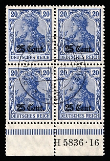 1916 25c on 20pf Western Lands, German Occupation, Germany, Block of Four, Margin, Control Strip, Signed,  Sheet Inscription 'Н 5836.16'