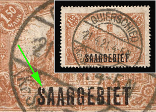 1920 1,50m Saar, Germany, 'S' in 'Saargebiet' Broken from Above