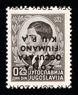 1941 0.25din Fiume and Kupa Zone, Yugoslav Currency, Italian Occupation, INVERTED Overprint