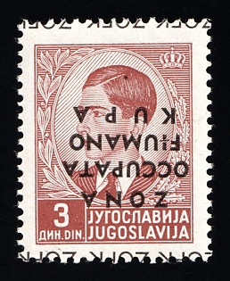 1941 3din Fiume and Kupa Zone, Yugoslav Currency, Italian Occupation, INVERTED Overprint