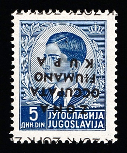 1941 5din Fiume and Kupa Zone, Yugoslav Currency, Italian Occupation, INVERTED Overprint