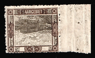 1921 3m Saar, Germany, Margin, Certificate, INVERTED center