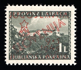 1945 1l Slovenia, Yugoslavia, Italian Occupation, Red Overprint