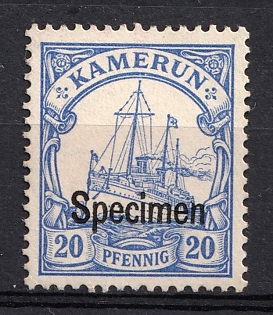 1900 20pf Cameroon, German Colonies, Kaiser’s Yacht, Germany, Specimen