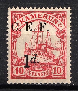 1915 1d on 10pf British Occupation of Cameroon, Kaiser’s Yacht, 'C. E. F.', German Colonies, Germany