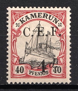 1915 4d on 40pf British Occupation of Cameroon, Kaiser’s Yacht, 'C. E. F.', German Colonies, Germany, Signed